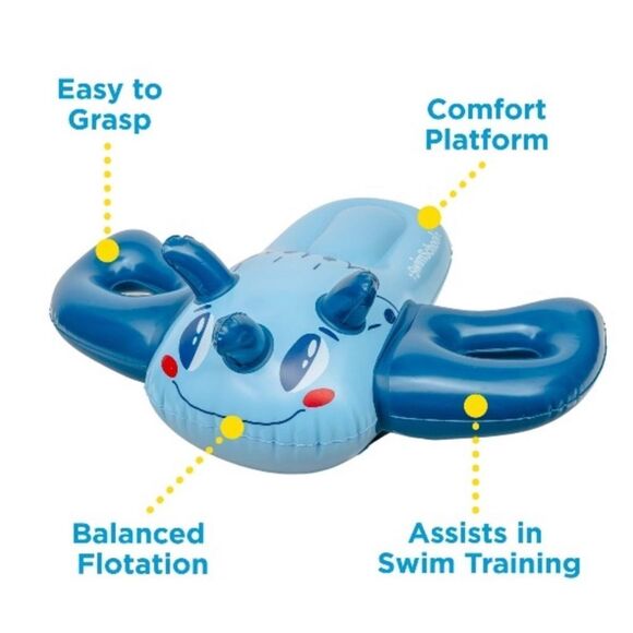 SwimSchool - Inflatable Blue Dino Pool Float, Kids Swimming Kickboard, Ages 5+ - Picture 3 of 10
